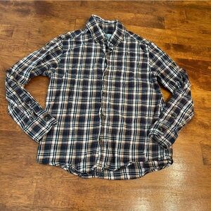 Class Club kids navy tan Plaid flannel button down Shirt size 8 modern fit